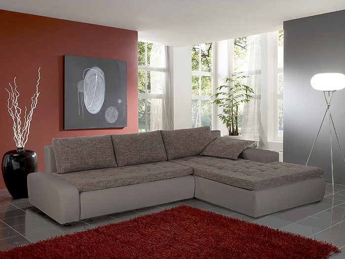 Ecksofa alisa, 300x210cm, webstoff braun beige kunstleder ...